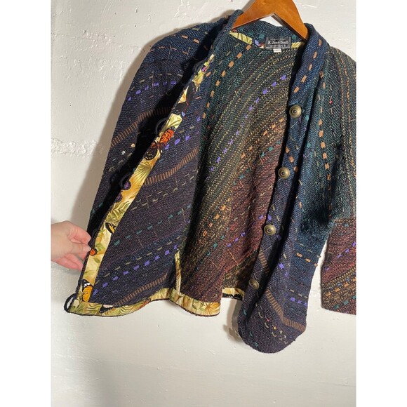 B. Jane Doub Handwoven Jacket Large Multicolor Art to Wear Fiber Knit Button - Picture 9 of 15